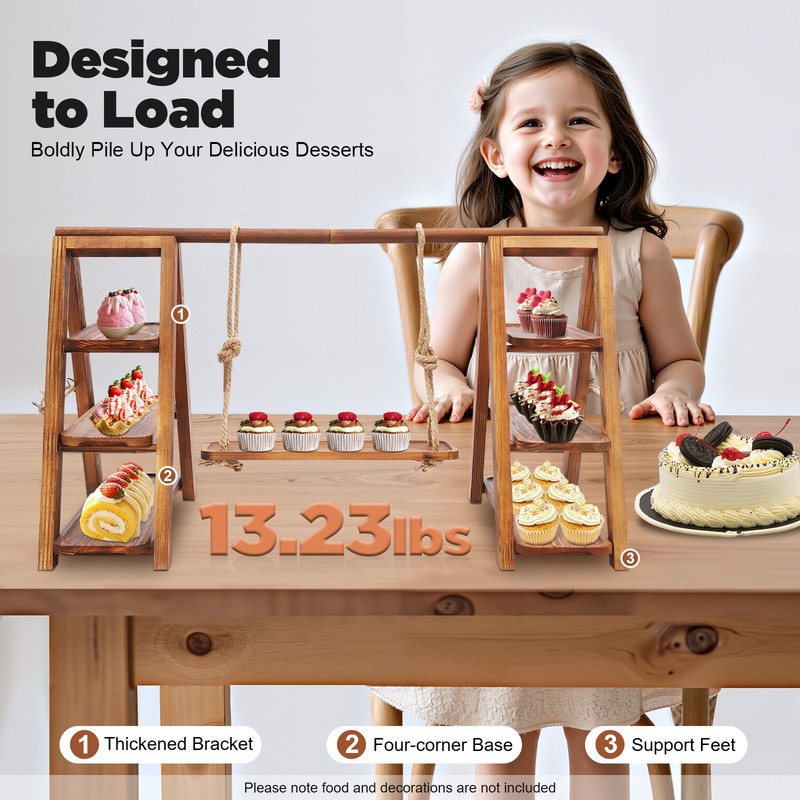 3-Tier Wooden Swing Cupcake with Serving, Dessert Stand with Adjustable Trays gallery