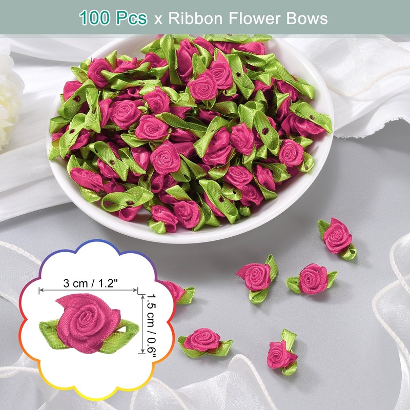 100 Pcs Mini Ribbon Roses Flowers Bows for Crafts, 15mm/0.6" Dia, Dark Purple gallery