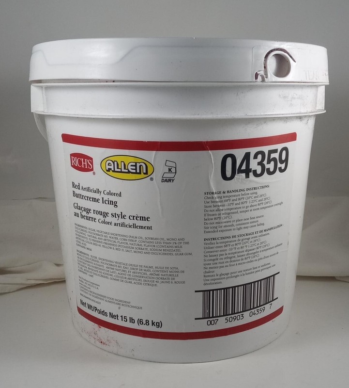 Rich's JW Allen Pre-Whipped Red Colored Buttrcreme Icing 15 lb Pail 04359