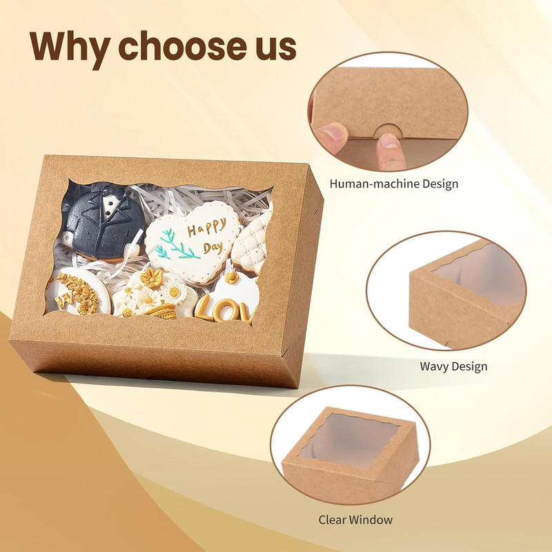 20PCS Brown Cookie Boxes with Window, 8X6X2.5 Inch Gift-Ready Pastry Box for Cho gallery