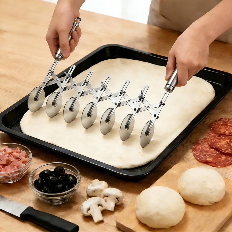 430 And 304 Stainless Steel Pastry Cutter With Seven Adjustable Wheel Blades