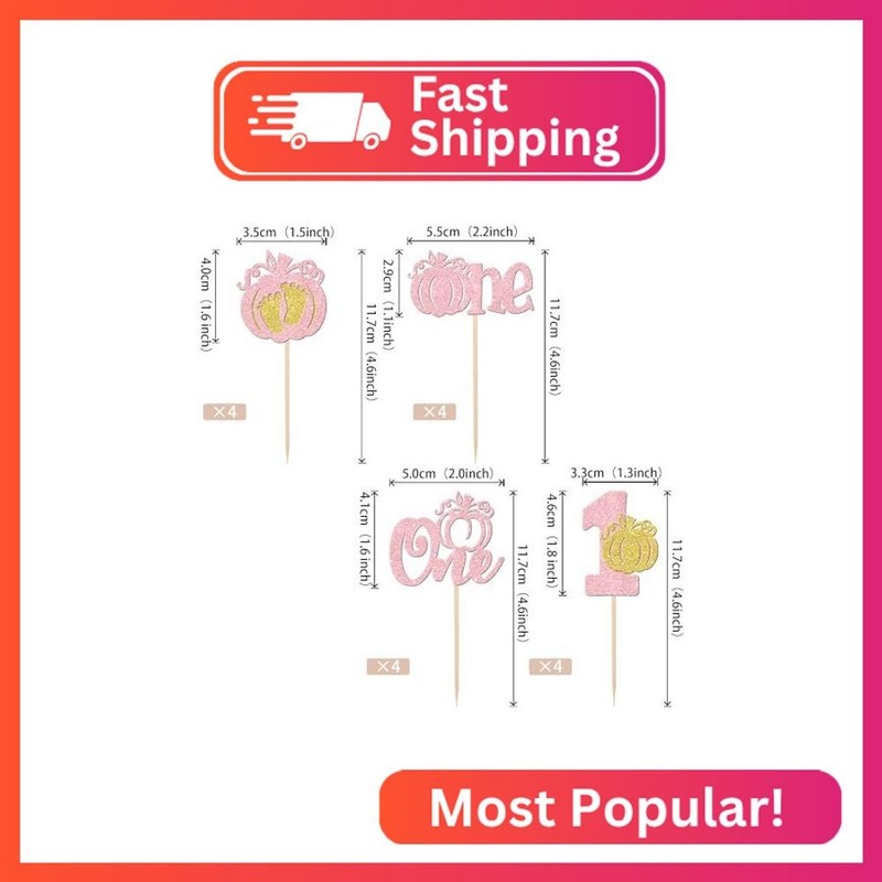 24 PCS Pumpkin 1st Birthday Cupcake Toppers Glitter Fall Theme Baby Feet Pumpkin gallery