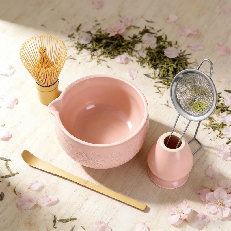 Matcha Whisk Set, Pink Ceramic Matcha Making Kit with Traditional Bamboo Whis... gallery