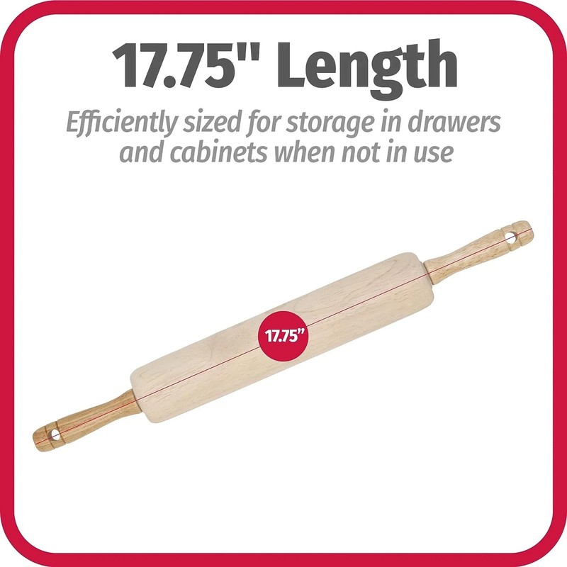 Classic Wood Rolling Pin BAKING DOUGH ROLLER Mainstays Durable Non Stick Pastry gallery