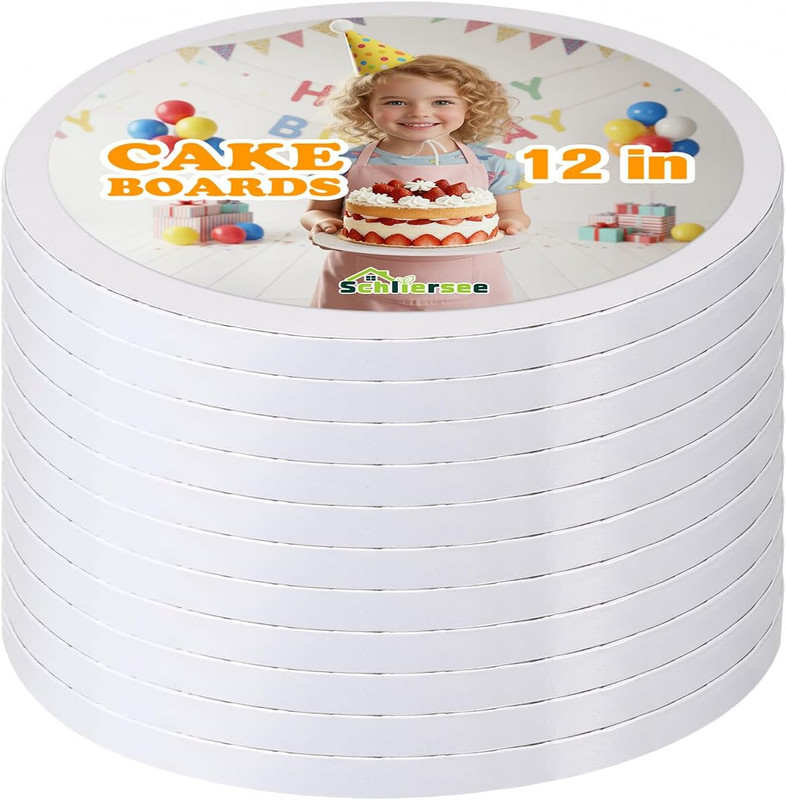 10 Packs Cake Boards 12 inch Round, Food Grade 1/2″ Thick Sturdy Cardboard Base