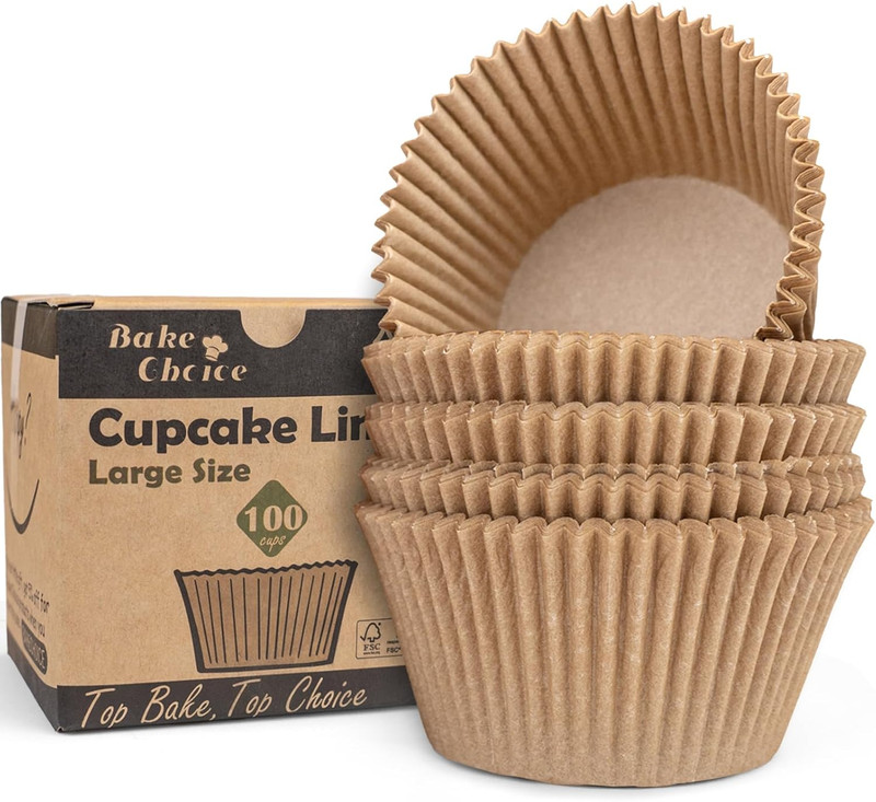 100Pcs Jumbo Cupcake Liners for Baking, Natural Jumbo Muffin Liners, Unbleached,