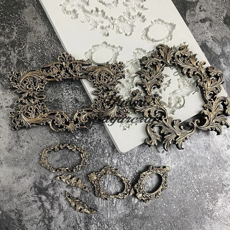 Frame Baroque Silicone Mold Sugarcraft European Retro Scroll Fondant Mould gallery