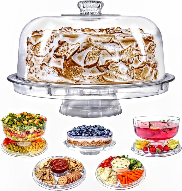 Cake Stand with Dome Cover, 6-in-1 Multi-Purpose Use, Cake Stand with Lid, Se…