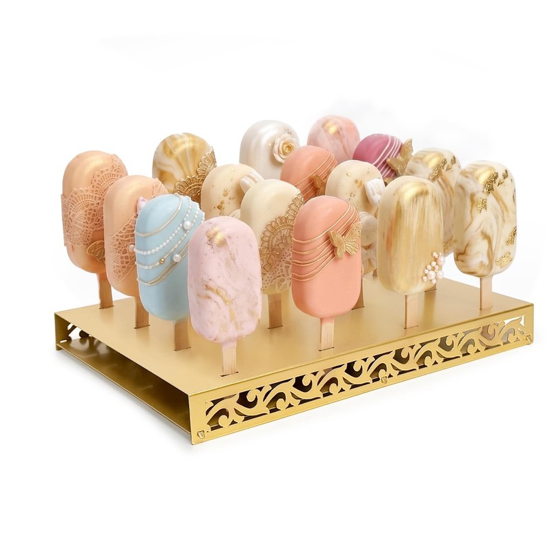 Metal Cakesicle Display Stand with Vine Pattern, 16 Holes, 10.24 x 7.09 x 1.0…