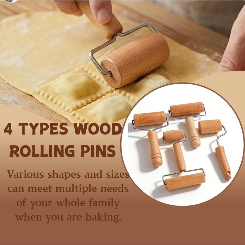 4 Pack Wood Pastry Pizza Roller, Non Stick Wooden Rolling Pin for Home, Profe... gallery