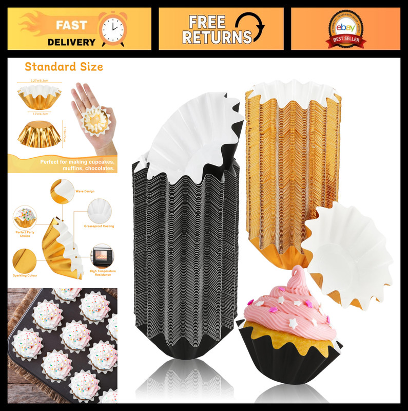 200 PCS Greaseproof Baking Cups – Flared Cupcake Liners for Muffins, Parties, Ev