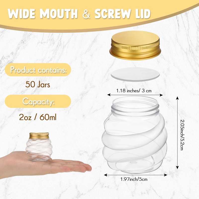 50 Pcs 2 oz Mini Honey Jars Party Favors in Bulk Honeycomb Plastic Jars with ... gallery
