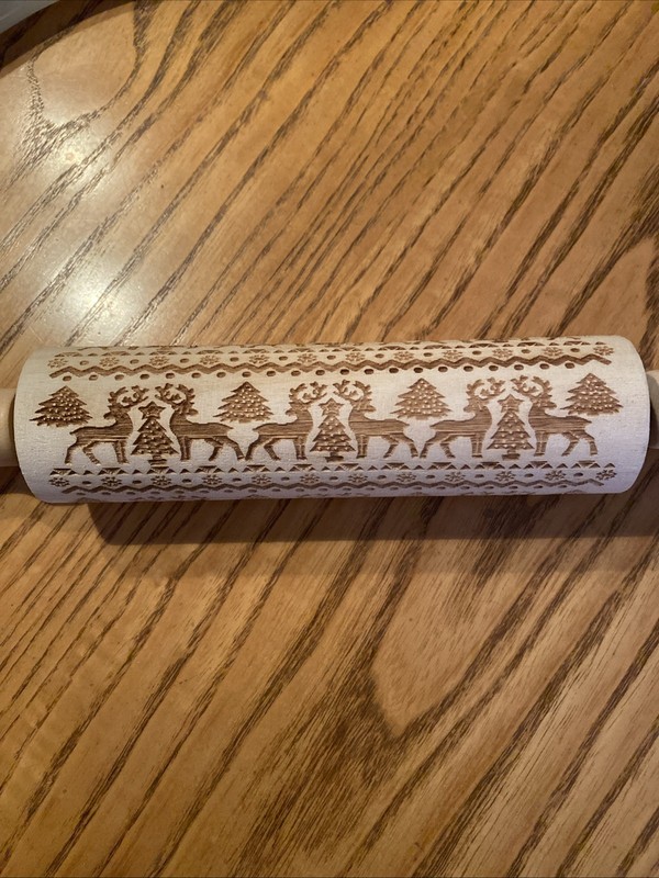 Christmas Embossing Rolling Pin Engraved Wood Wooden Embossed Reindeer Tree gallery
