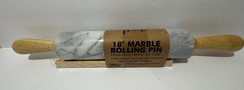 This Product Is An 18-inch Marble Kitchen Roller with Handles and Wooden Base US gallery