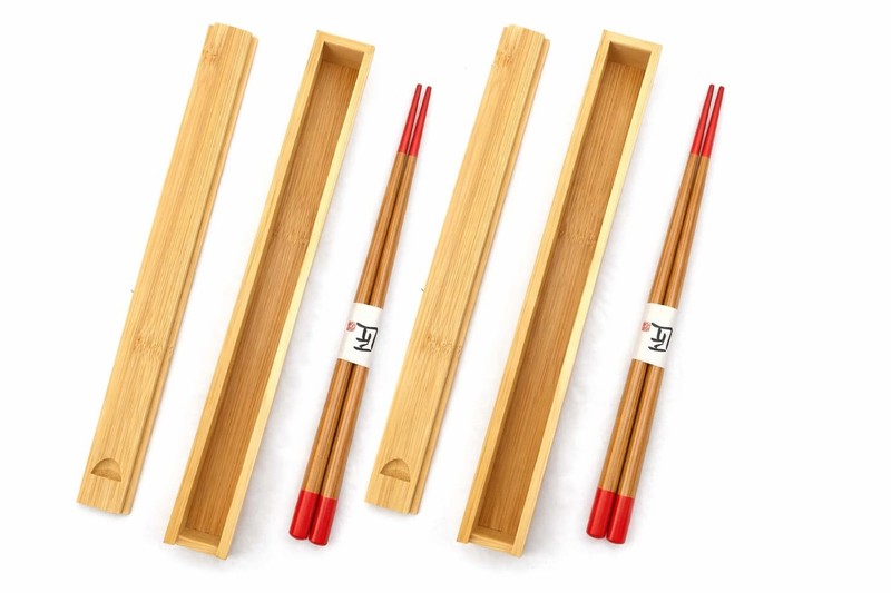2-Pack Bamboo Portable Chopsticks with Case, Reusable Travel Chopsticks, Red …