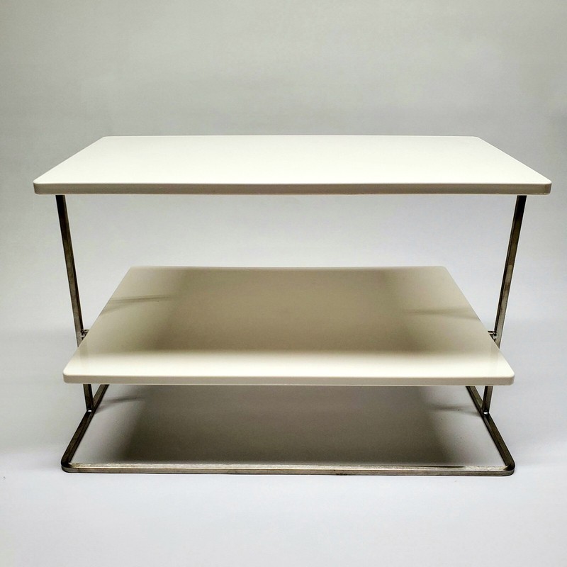 2 Tier Stainless Steel Display Stand With White Trays Acme Plastics All Occasion