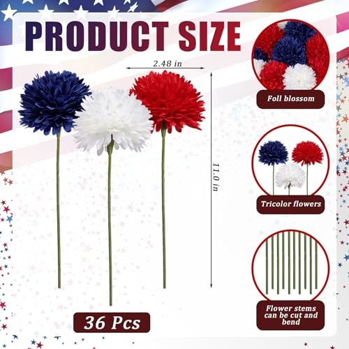 36 Pcs Artificial Chrysanthemums Flowers Patriotic Flowers Red, White, Blue gallery