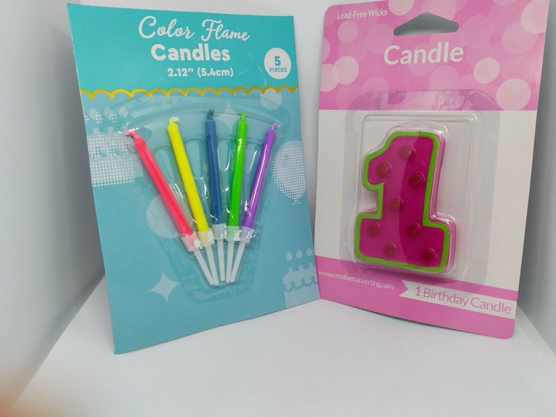 Combo Number One Girl Birthday Candle with 5 multicolor Candles Cake Party
