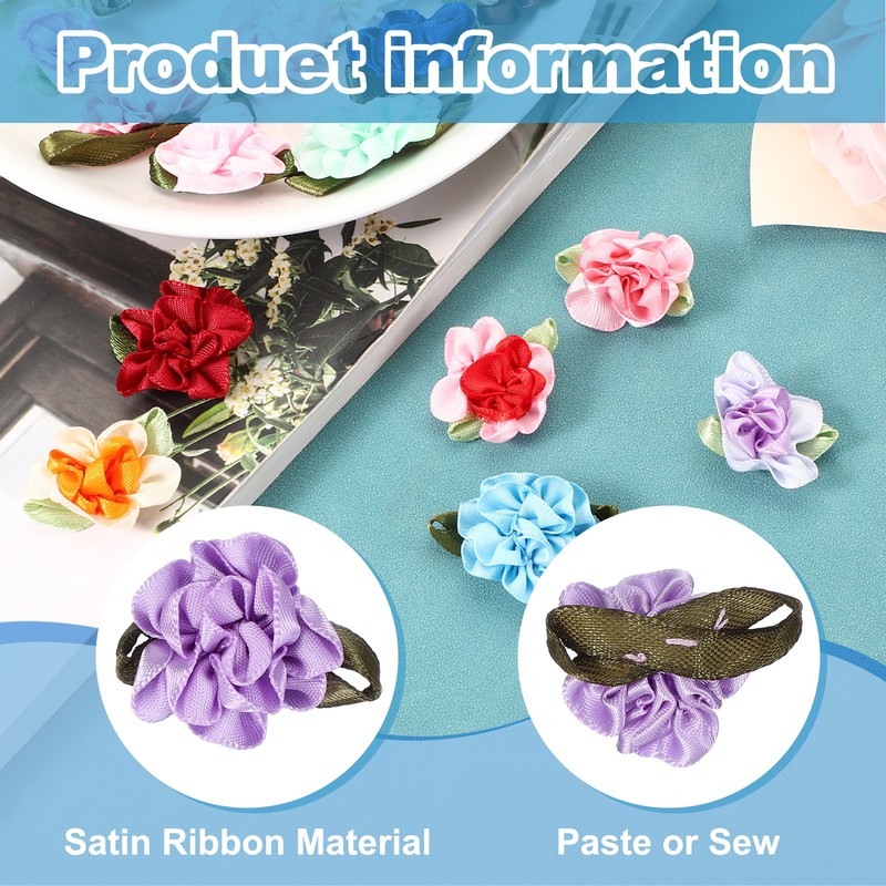 40Pcs 1" Ribbon Flowers Bows Mini Satin Roses Flowers Purple gallery