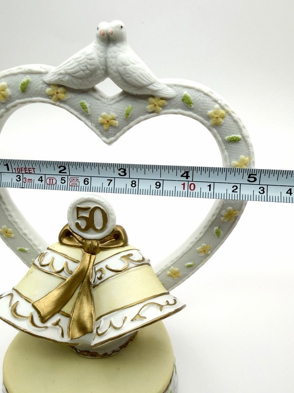 Vintage Lefton Cake Topper Doves Heart Bells Figurine Ceramic 50th Anniversary gallery