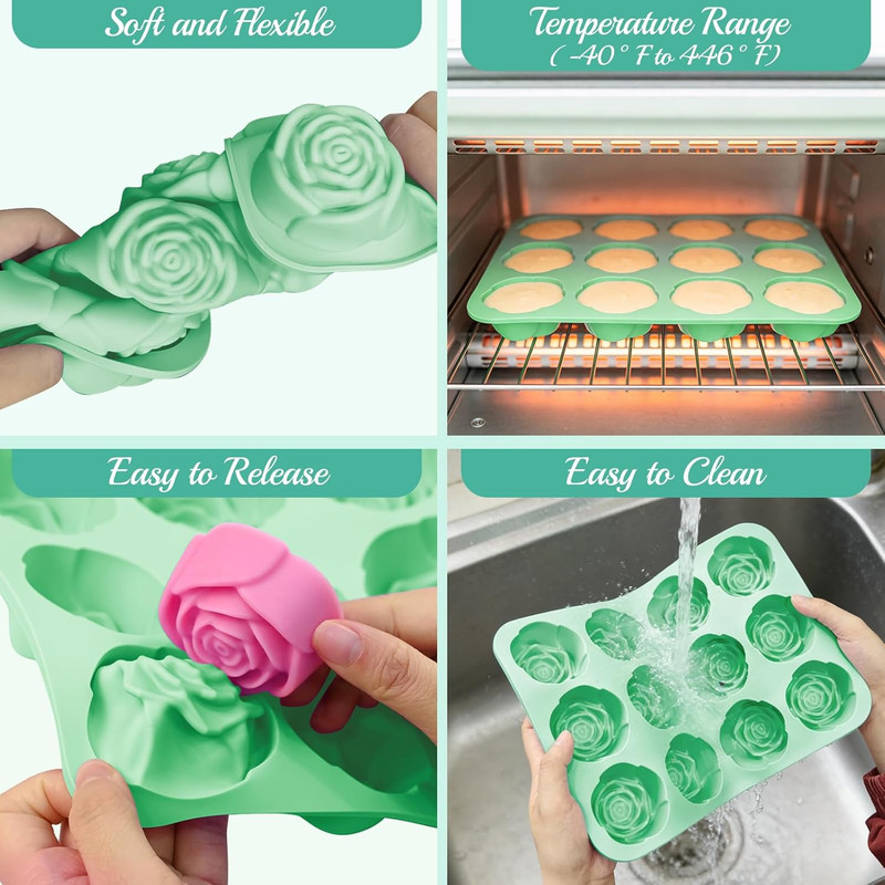 Rose Flower Silicone Mold, 2Pcs Rose Ice Cube Mold, 24-Cavity Rose Silicone M... gallery