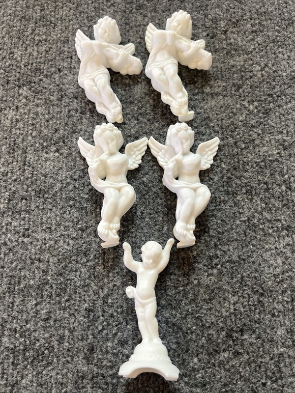 Wilton VTG 3.5”-4” Cherub Angel Cake Topper Decorating White Plastic Lot (5)
