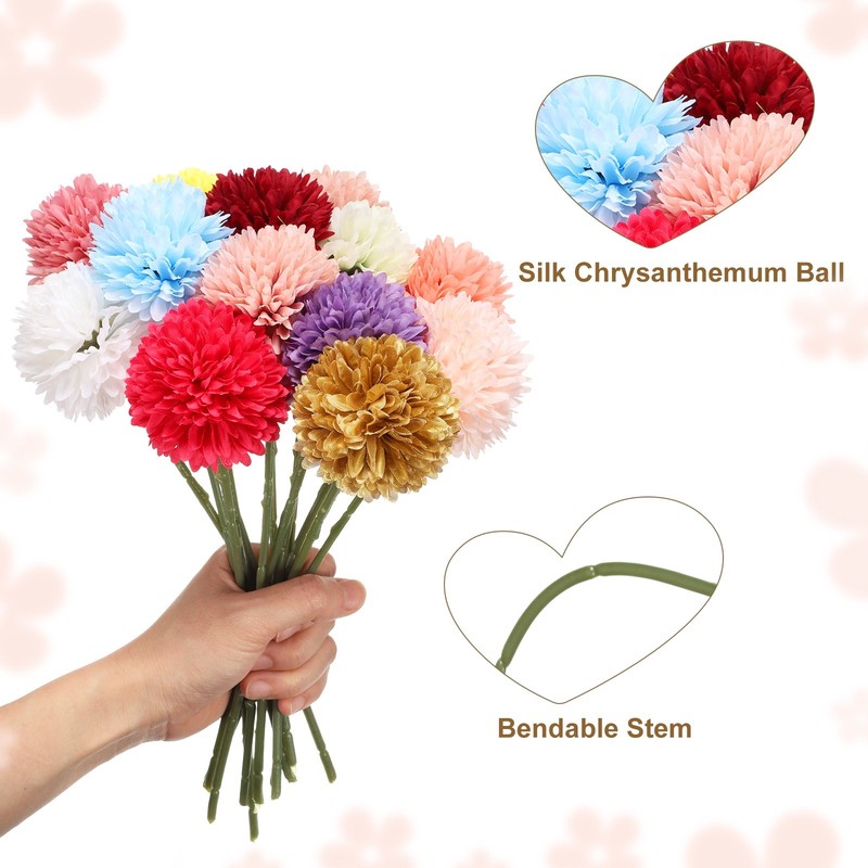 6pcs Artificial Chrysanthemum Ball Flowers Faux Mum Flower Bouquet, Yellow gallery
