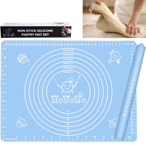 rolling pin with non stick silicone baking mat set