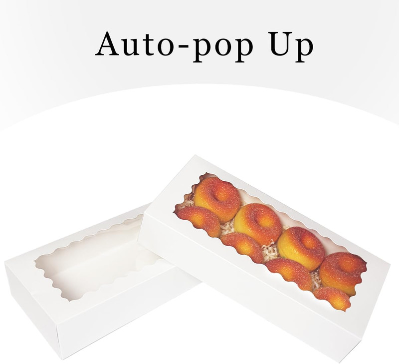 Auto-Pop up 12X5.5X2.5 Inch White Cookie Box with Window 30Pcs Pastry Macaron Ba gallery