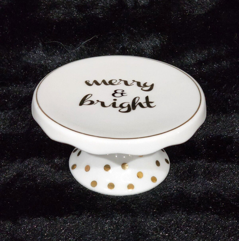 2 Grace Teaware MERRY & BRIGHT White w Gold Dots 4″ Cupcake Pedestal Stand RARE