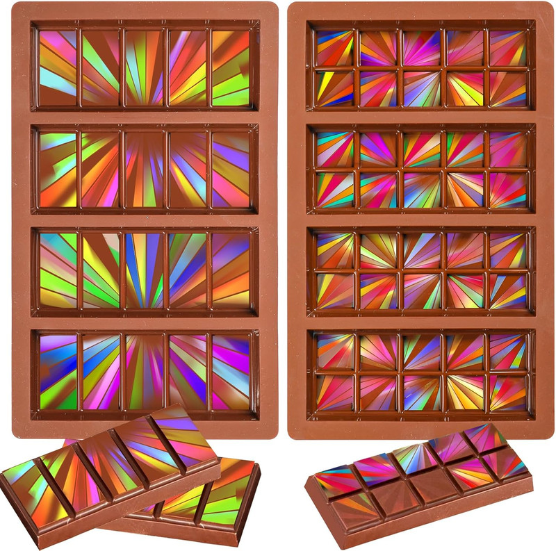 2pcs Holographic Chocolate Molds Silicone Holographic Chocolate Bar Mold with…
