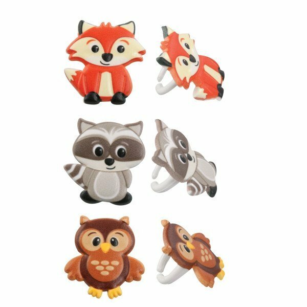 12 Woodland Animal Cup Cake Rings Bday Topper Decoration Party Favor Fox Owl gallery