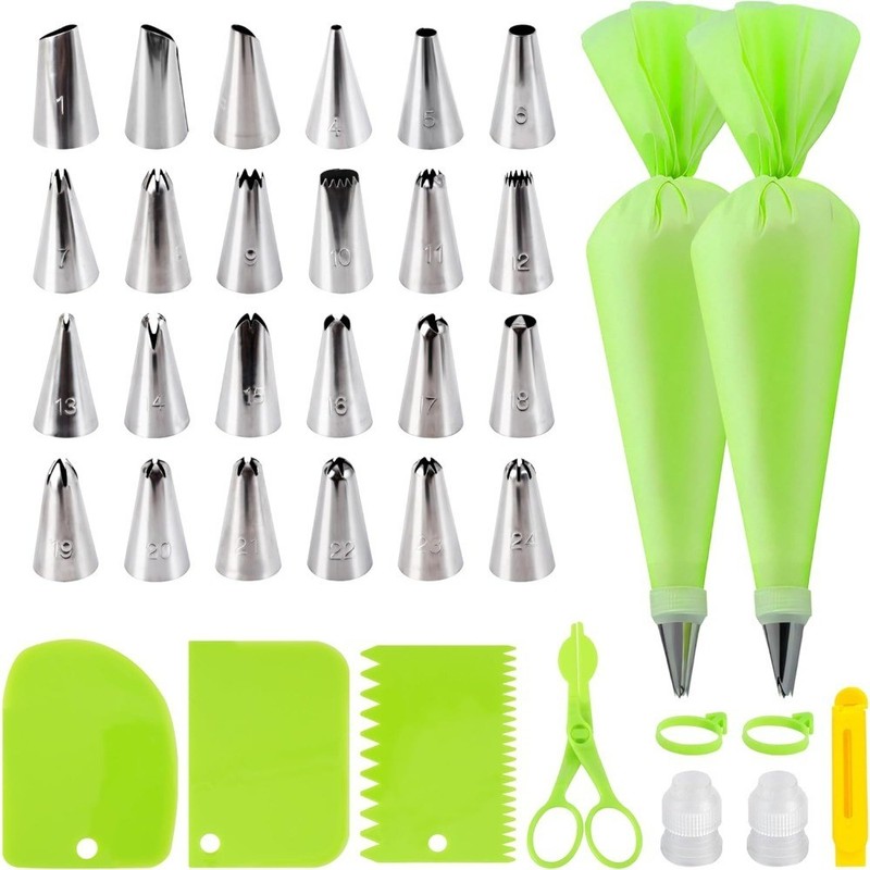 35 Pcs Cake Decorating Tips Set with 24 Piping Tips and 2 Reusable Pastry Bags