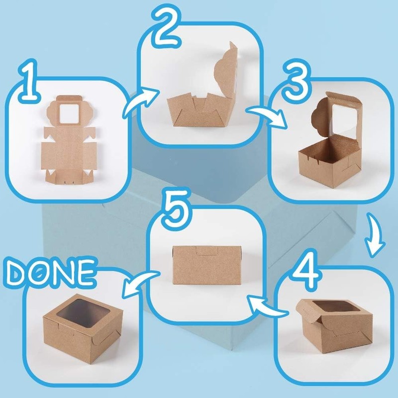 Bubbley Kraft Paper Bakery Boxes - 25-Pack Single Pastry Box 4-Inch, Packaging gallery