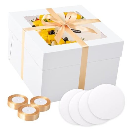 40pcs 12x12x8 inches Cake Boxes with Cake Boards（20 Boxes White-12x12x8 Inches