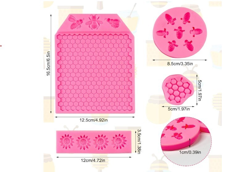 Rainmae 5 Pcs Bumble Bee Silicone Molds, Honeycomb Sunflower Fondant Molds New gallery