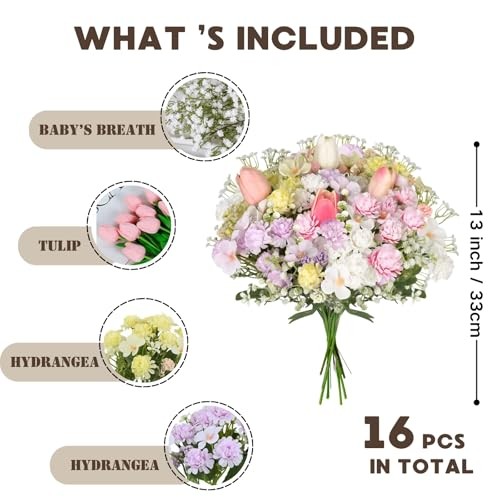 Florielle Artificial Hydrangea Bouquet Fake Silk Flower with Faux Multi Color gallery