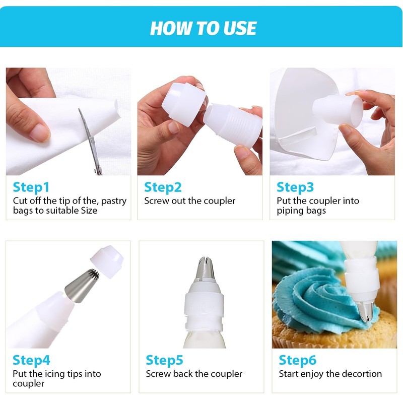 2 PCS 16 Inch Reusable Cotton Piping Bag 8 Tip Set Cake Decorating Baking Kit gallery