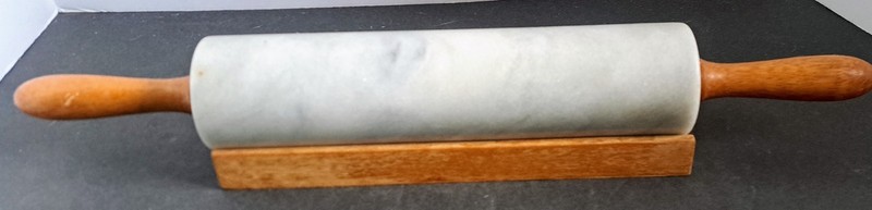 Gourmet Marble Rolling Pin with Wood Stand Baking Grey & White gallery