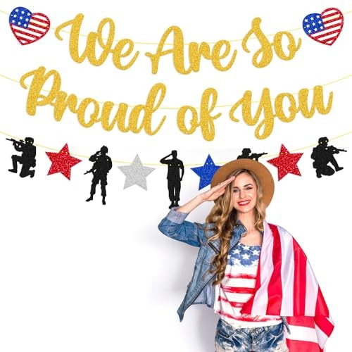 We Are So Proud of You Banner Military Going Away Party Decorations Patriotic gallery
