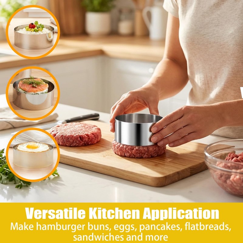 12 Pack 4 Inch Hamburger Bun Rings Mold English Baking Muffin Rings Stainless... gallery