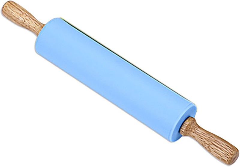 Silicone Rolling Pin, 9 Inch Green Rolling Pin with Wooden Handle for Kneading t