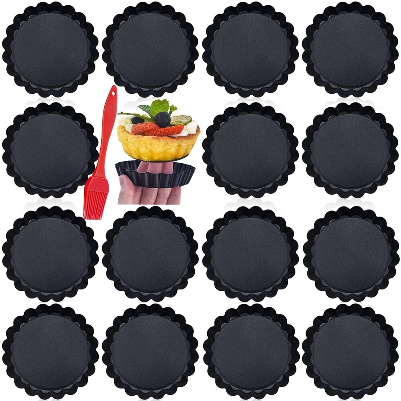 DATANYA 16 Pack Mini Tart Pans 4 Inch with Removable Bottom Round Nonstick Qu...