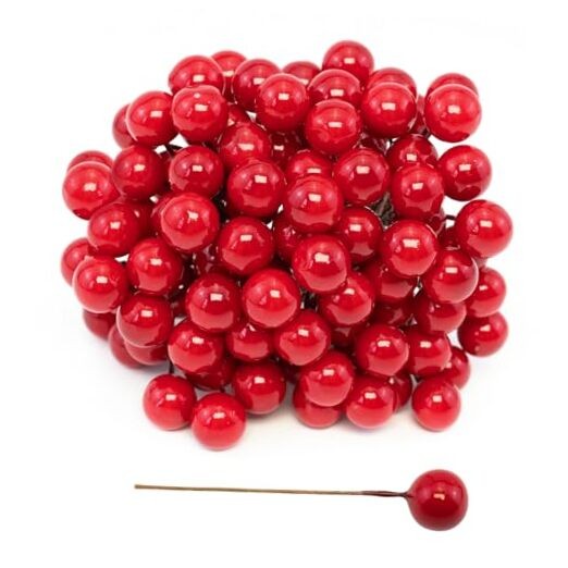 100pcs Red Artificial Holly Berries Lovely 0.4" Fake Berries on Wire gallery