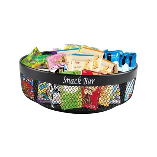 Snack Organizer for Countertop, Metal Turntable Organizer with Divider, 4