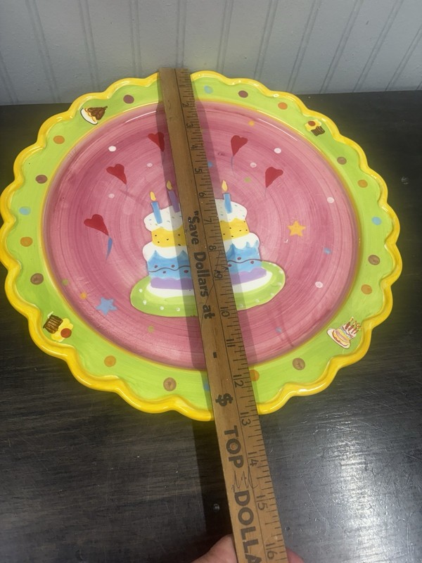 Large birthday cake plate colorful Ceramic 13 Inch Round gallery