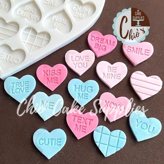 Hearts with Words /Valentine’s Day Silicone Mold, 14 cavities