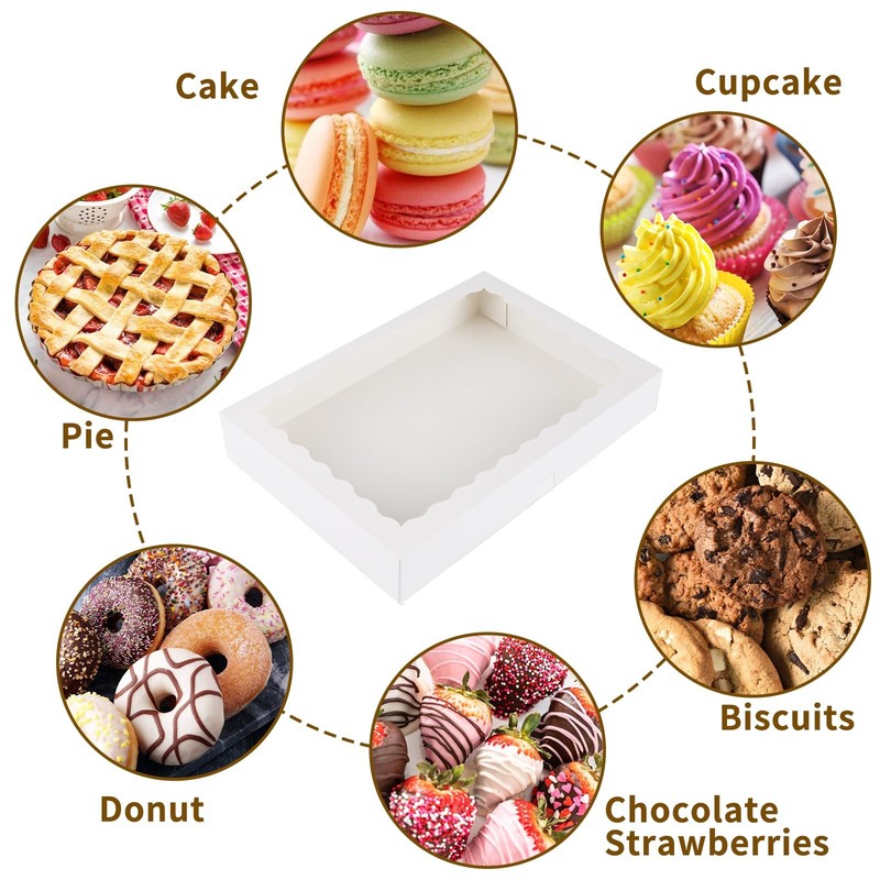 Moretoes 30pcs 16x11x2.5 Inches White Bakery Boxes Donut Boxes with Window Cooki gallery
