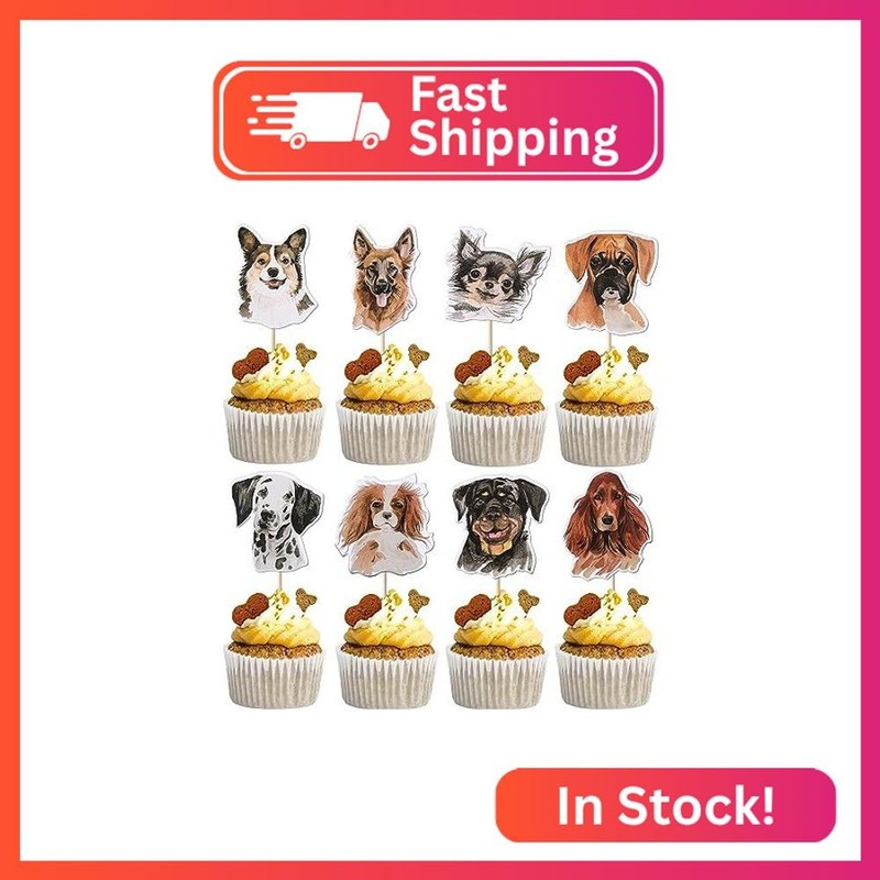 Rsstarxi 40 Pack Pet Dog Cupcake Toppers Double Sided Face Lets Pawty Birthday P