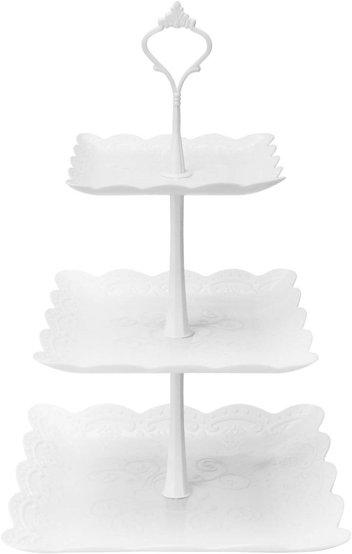 3 Tier Cupcake Stand, Plastic Tiered Serving Stand, Square Dessert Tray for T…